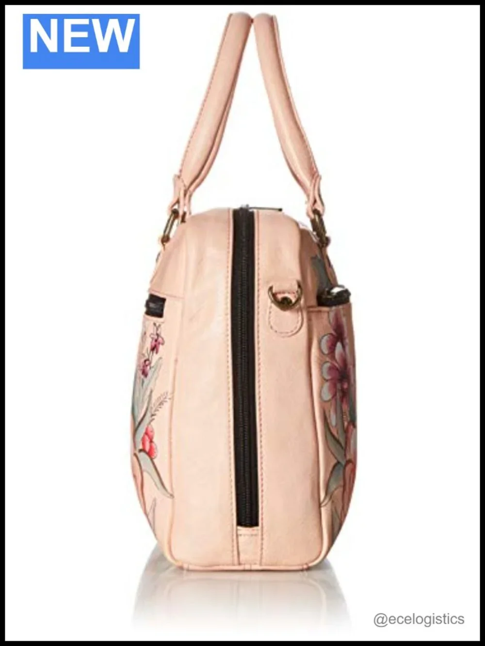Genuine Leather Hand Painted Satchel Crossbody Bag with Zipper Closure